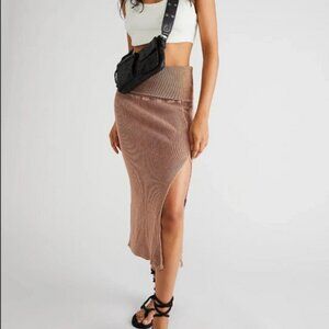 Free People FP One Pari Midi Skirt Pull On Textured Waistband Bunny Knit XL